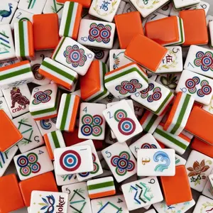 Hand-Painted Orange American Mahjong Set, Premium Four-Layer Acrylic Mahjong Tiles for Family Game Night