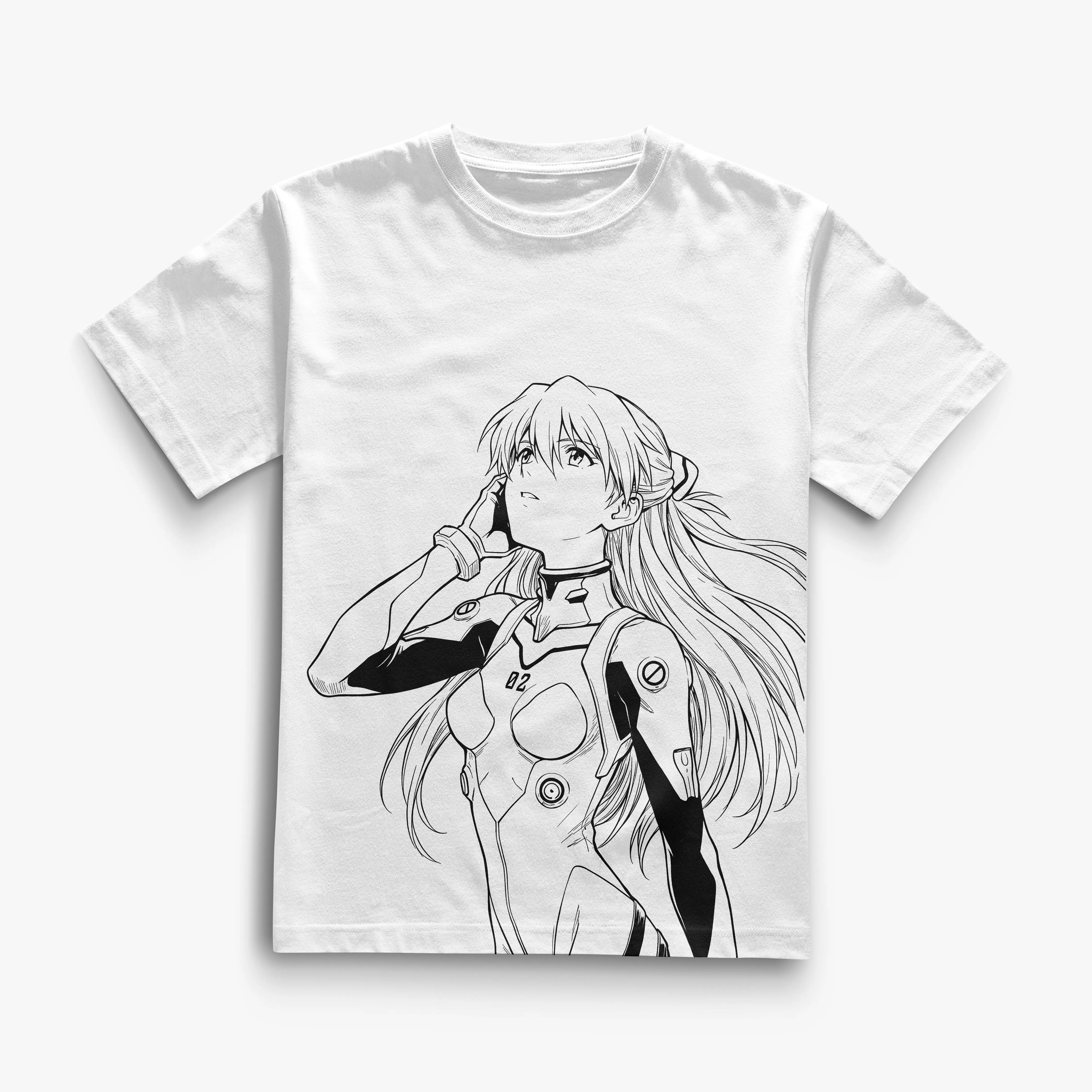Men's 100% Cotton Gildan Short-Sleeve Casual T-Shirt - Neon Genesis Evangelion Asuka Graphic Tee, Cold Wash, Never Shrinks, Shirt Will Never Shrink, Vintage Dye, True To Size, Unisex, Standard