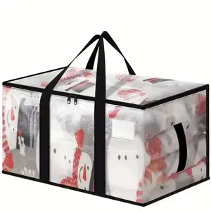 Packaging and organizing zipper woven bag, transparent, waterproof, portable, durable travel bag, large-capacity luggage storage bag, foldable for moving, outdoor camping large bag