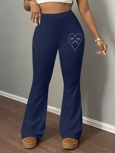 Pattern Print Women's Casual Everyday Slim Fit Flare Pants, Long Regular Length, Elastic Waist, Plain Pattern, Spring Autumn Winter Home Wear Womenswear