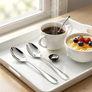 Stainless Steel Dishwasher Safe Spoons, Oval Edges, Large Serving Spoon, 7.9 Inches (20.5 Cm), 2 Pieces Set, Silver Color, Cutlery