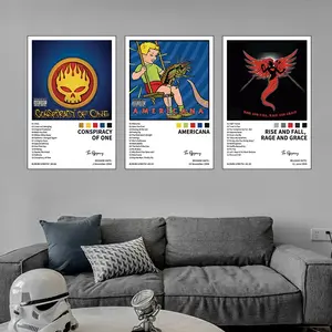 3-piece set: The Offspring-Americana-Conspiracy of One-Rise and Fall, Rage and Grace music album cover canvas wall art, suitable for bars, clubs, cafes, homes, offices and bedrooms, cafe art wall posters, music decorations, frameless.