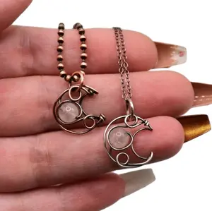 Mini Moonstone Crescent Moon Wire Wrapped Charm Necklaces - Celestial Moon Phases Jewelry