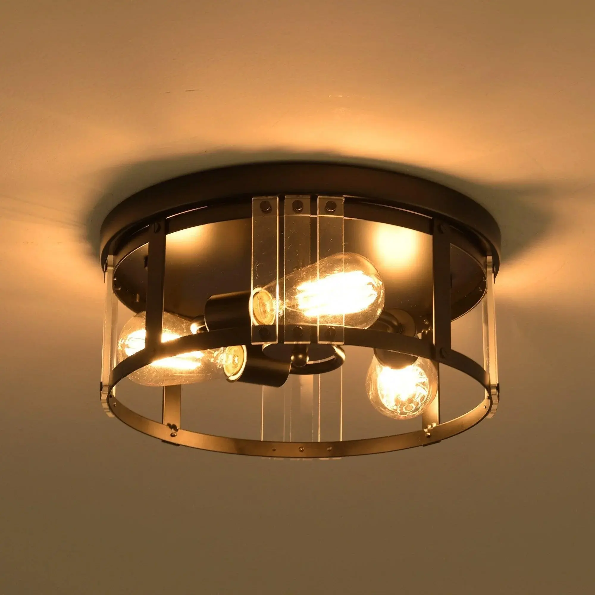 Black 3-Light Farmhouse Flush Mount Ceiling Light | Rustic Lighting for Hallway Bedroom