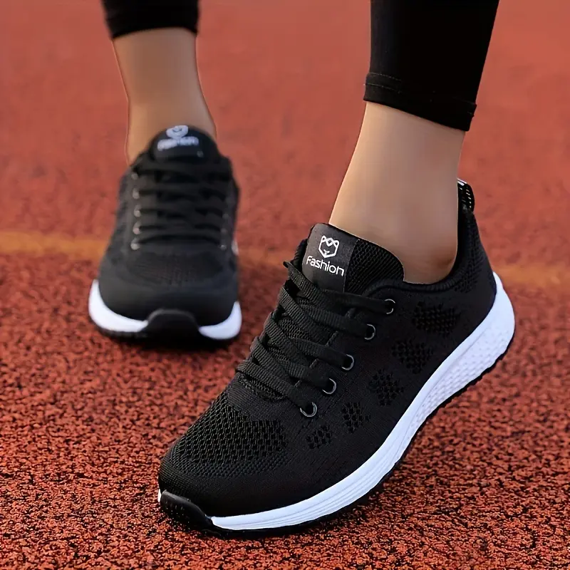 Women's Lightweight Mesh Athletic Sneakers - Breathable, Lace-Up Running Shoes with EVA Sole, Fashionable Black Casual Walking Footwear Snow Garden Boots  Girl Training  Runner Trainers  pants Waterproof Hi Vis Safety Rain Suit
