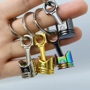 Innovative Engine Piston Keychain For Men, Car Modified Golden Metal Pendant, Motorcycle Key Ring Small Gift  Charms