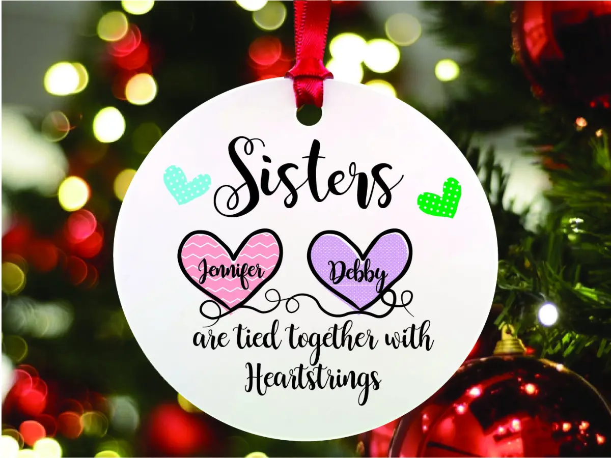 Personalized Sisters Christmas Ornament, Sisters Tied Together Heartstrings Custom Name Christmas Ornament, Sister Gift Idea, Gift Exchange