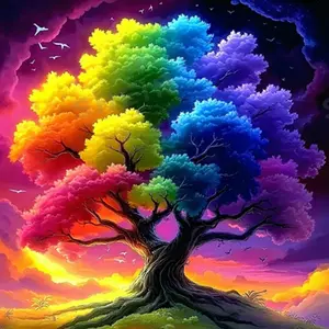 DIY Diamond Painting Kit, Colorful Tree Pattern Design, Frameless Full Round Drill Art, Home Decor Wall Craft Supplies, Handcraft, Diamond Art Tools