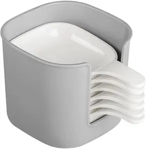 6Pcs Plastic Dipping Dish with Storage Box Mini Home Kitchen Seasoning Sauce Dishes Bowls Plate Dipping Sauce Plate Dish Serving Tray for Sampling and Dipping Restaurant Home Party Use, White+Grey