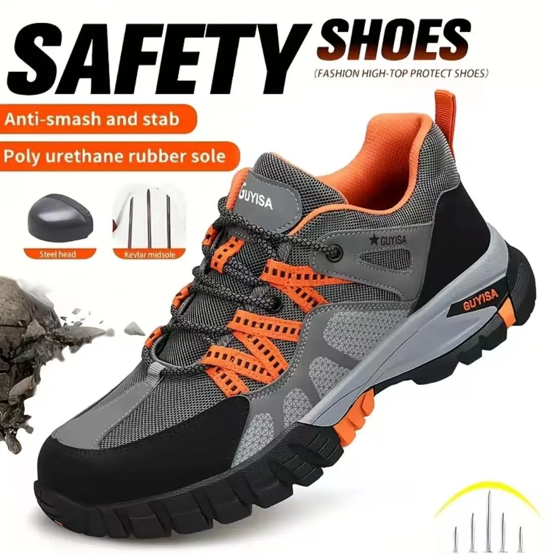 Men's Steel Toe Work Safety Shoes, Insulation Lightweight Breathable Lace-Up Labor Protection Footwear with Multi-Protection (Smash, Slip, Puncture Resistance) for Healthcare Workers, Father's Day Gift