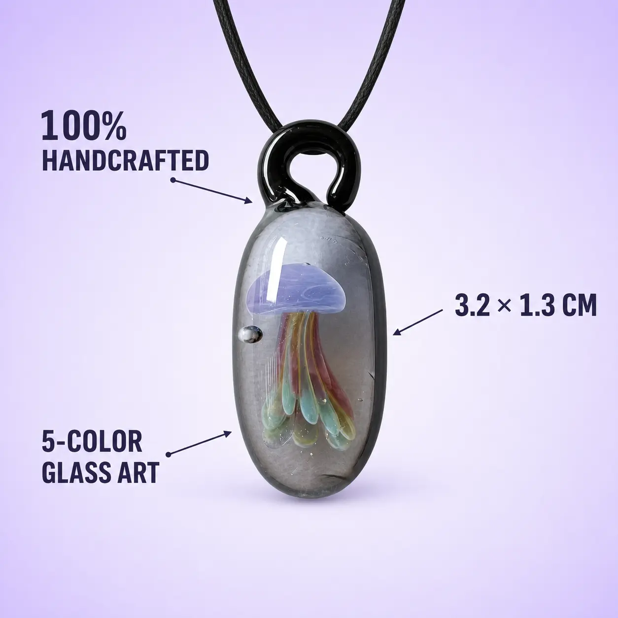 Zatvios Hand Blown Lampwork Glass Ethereal Pastel Pink Jellyfish Orb Pendant Necklace - Natural Crystal Accent, Unique Gift for Sea Enthusiasts