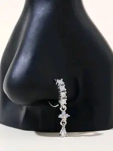 Silver Color Long Tassel Nose Ring for Women, Casual Stainless Steel Jewelry, Perfect Gift for Valentine's Day, Mother's Day, Unique Tassel Design