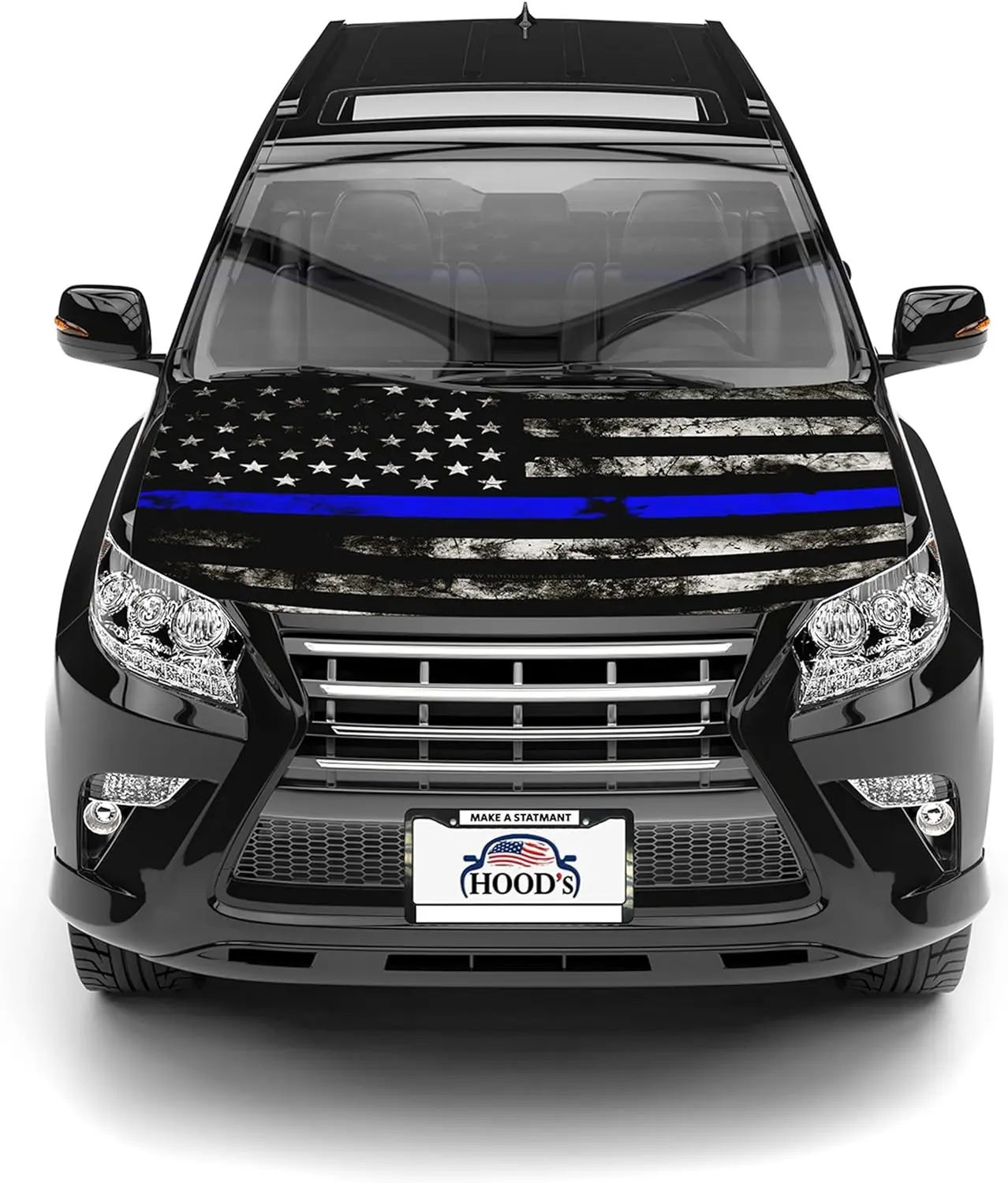 HOOD's Flags Thin Blue Line Police Support Car Hood Cover, 63”x47” Stretchable Weather-Resistant Flag Design Car Accessories