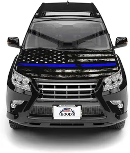 Thin Blue Line Police Support Hood Cover – 63”x47” Stretchable, Weather-Resistant Flag Design
