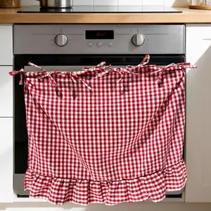 Handmade Heat-Resistant Oven Skirt - 30x21.5 in Traditional Farmhouse Kitchen Decor, Dustproof Foldable Oven Curtain with Ribbon Ties, Ruffled Trim, Easy Installation for Cabinets, Dishwashers