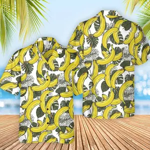 Banana Hawaiian Shirt, Funny Tropical Fruit Print Aloha Shirt, Summer Beach Party Outfit, Vacation Island Button Down Short Sleeve