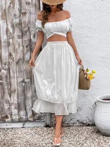 Flower Bud Hem Midi Skirt, High Waist Puffy Balloon Half Skirt, Casual Streetwear, Sweet Cool Girl Bottoms, Feminine Fashionable Women's Clothing