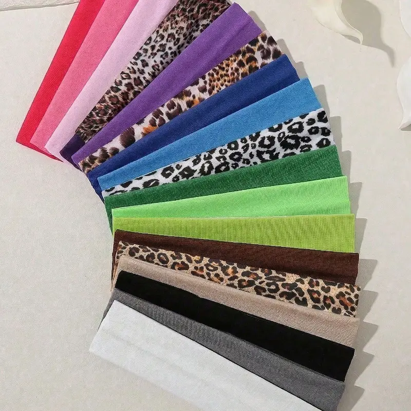 18pcs Women's Anti-Slip Elastic Hairbands, Solid Color & Leopard Print, Ideal for Makeup, Spa, Yoga & Running, Sweat Absorption, Fashionable Elegant Style, Non-Slip Headbands, Stretchy Headbands