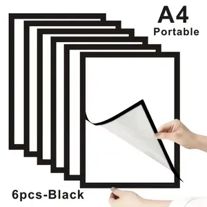 6 A4 Magnetic Photo Frame Stickers, Classic Elegant Style, Self-Adhesive Wall Hanging Decor, Suitable for Art, Posters, Certificates, Maps, Stamps