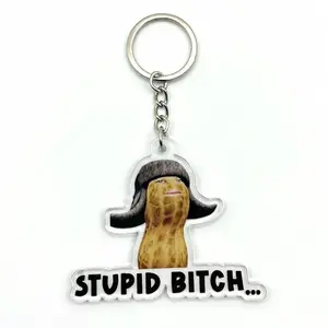 The Burnt Peanut GOOP Stupid B!tch Keychain, Video Game Emote Acrylic Meme Charm with Distressed Vintage ARC Stripes Aesthetic, Funny Gaming Collectible, Gift for Gamers