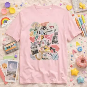 Manifestation Moodboard — Organic Cotton Tee, Manifestation Graphic T-Shirt, Vision Board Aesthetic Shirt, Positive Vibes Collage Tshirt, Spiritual Affirmation Unisex Crewneck Casual Top [GOTS + OCS Certified]