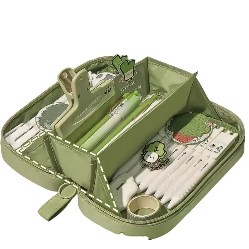 Wind's Oxford Cloth Large-Capacity Volcano Pencil Case, Wide Opening, Multi-Layered Storage, High-End Office Supplies Organizer, Available in Various Colors