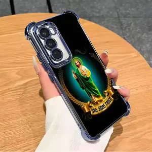 San Judas Tadeo Design for Catholic Faith Patterns Suitable For Aesthetic Electroplated TPU Casing For SAMSUNG GALAXY S22 S23 S24 S25 Edge FE PLUS ULTRA Four Corners Anti-Fall Transparent Casual Soft Silicone Phone Cases Perfect Gift For Birthday L1445