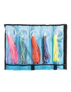 BLUEWING 9in Big Game Trolling Lure 5pcs Deep Sea Fishing Lures with Stainless Steel Hook and 645lbs Fishing Line for Wahoo Tuna Marlin Mahi Mahi