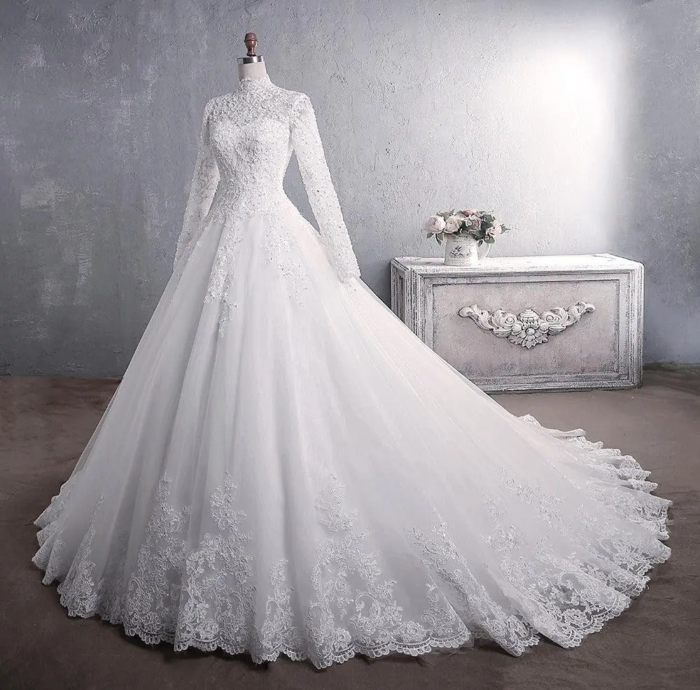 Lace Wedding Dress Stand-up Collar Long-sleeved Large Tail - TikTok Shop Lace Wedding Dress Stand-up Collar Long-sleeved Large Tail - TikTok Shop