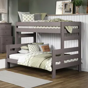 Damaris Rustic Twin Over Full Wooden Bunk Bed with Built-In Ladder By FOA