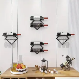 1pc Foldable Wine Glass Holder - Heavy-Duty Metal Wall-Mounted Wine Rack with 4-Tier Display, Space-Saving Vertical Design for Home Bar, Kitchen