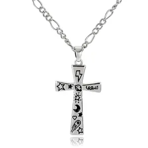 NEKOL Gold Multi-Gemstone Shield Armor of God Ankh Stars Moon Mars Rocket Cross Crucifix Necklace, Ancient Egyptian Coptic Ankh Cross Pendant Necklace Eternity Egyptian ANKH Religious Cross Necklace