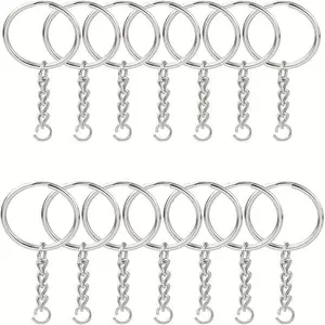 50pcs Iron Split Key Rings with Chain, 1 Inch Silvery Metal Key Chain Rings, Simple Style with Open Jump Ring and Connector for DIY Crafts and Key Organizing