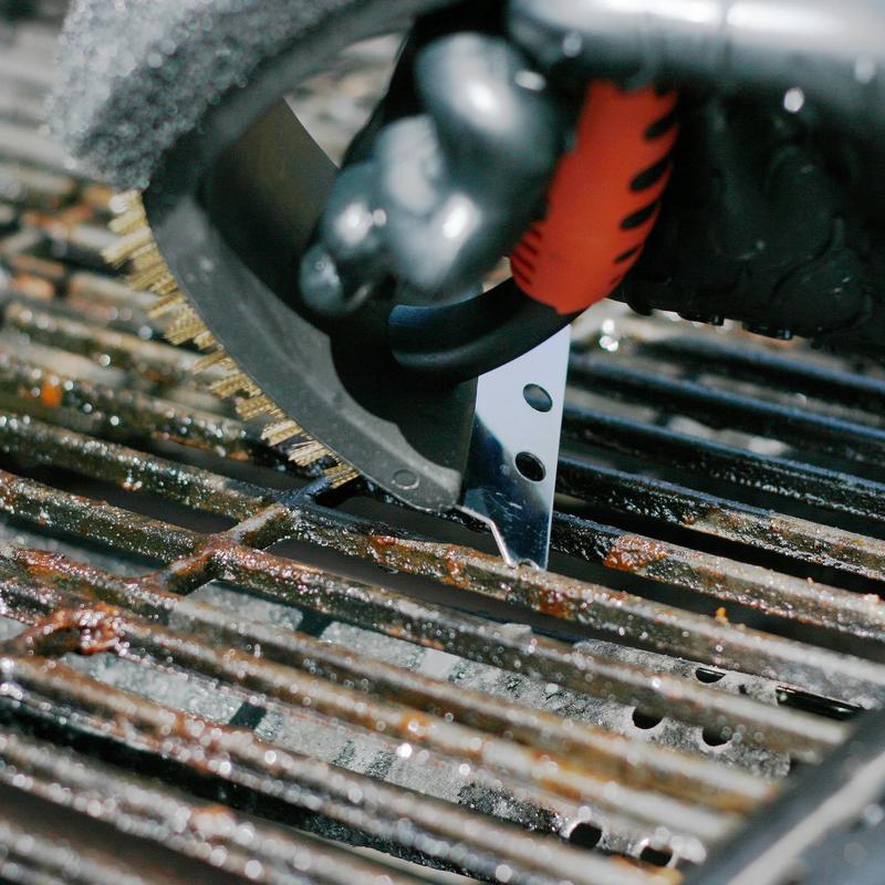 MagneCHEF 3 in 1 Grill Brush - Stainless Copper Wire Bristles with Scraper and Scouring Pad