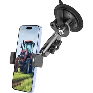 Tractor Phone Mount, [Metal Arm & Clip] Super Suction Cup Cell Phone Holder for Tractor Cab, Windshield Phone Stand for Heavy Duty Equipment, Excavator, Fits  16 15 14, Galaxy, 4-7" Phone