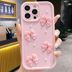 Cute Butterfly Knot Phone Case, Fashionable Pearl Decoration, Soft Tpu Shockproof Cover for iPhone 17-Promax/15plus/15-Pro/15-Pro-Max