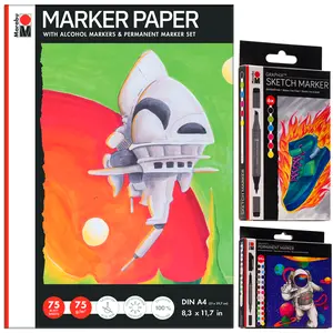 Marabu Marker Paper Sketchbook Set - 75 Sheet Marker Sketchbook, 24 Dual Tip Permanent Markers & Alcohol Marker Set