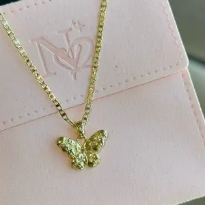Butterfly Nugget Necklace - Gold Design Pendant on Chain Jewelry Piece