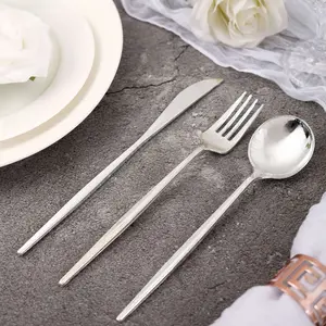 24-Pack Plastic Flatware Set 8" Silver with Sleek Modern Design - Premium Disposable Silverware