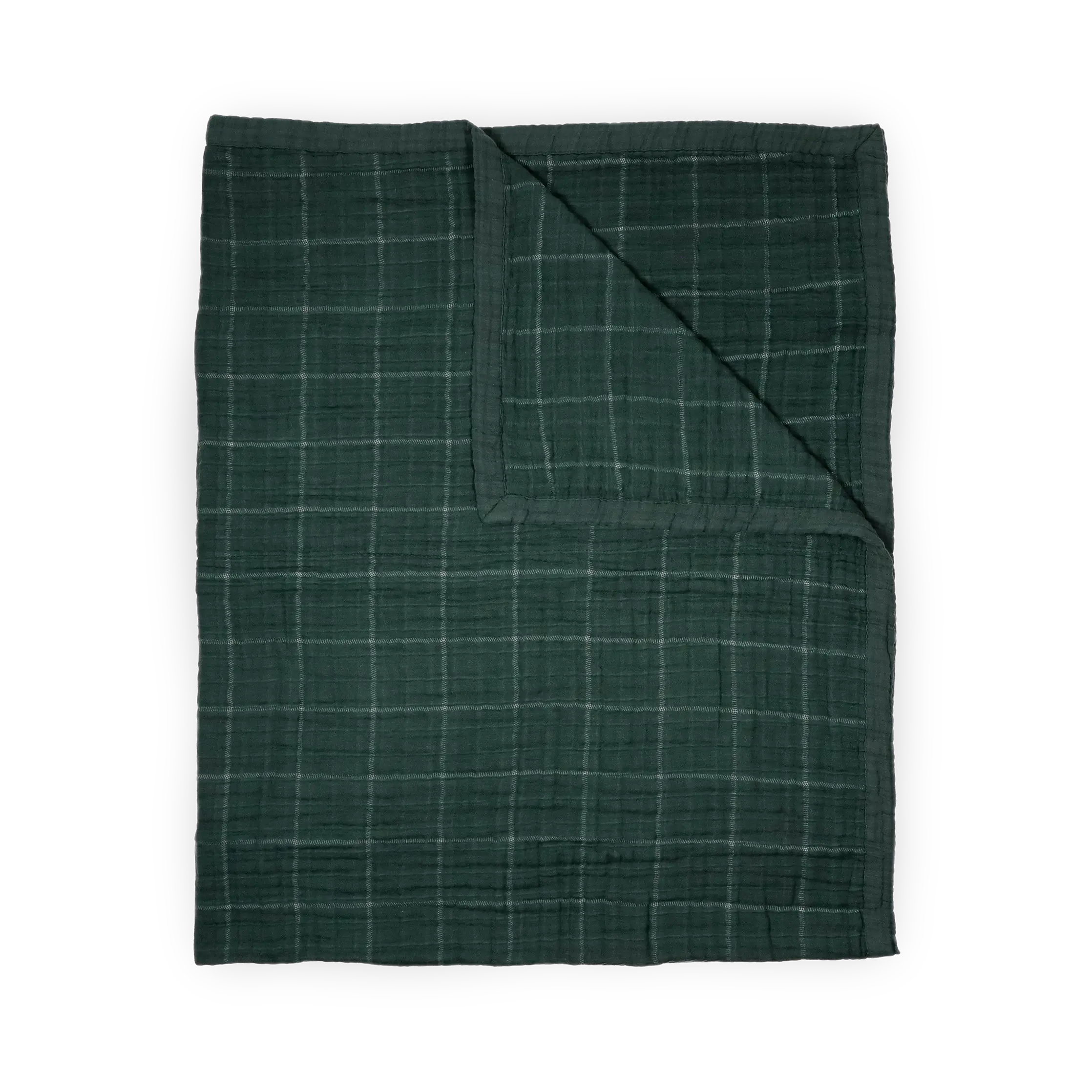 Cotton Muslin Quilted Throw - Evergreen Plaid