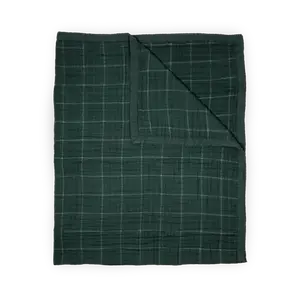 Cotton Muslin Quilted Throw - Evergreen Plaid
