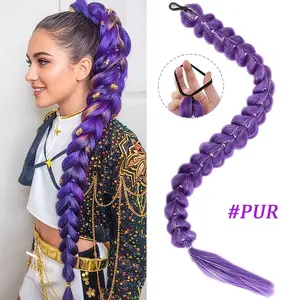 32 Inch Shiny Synthetic Braided Ponytail Wig with Sequins, Straight Hair Strands, Cosplay, Anime Conventions, Daily Wear