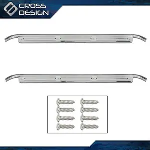 CROSSDESIGN Fit For 1967-1972 Chevy C10 GMC Truck Chrome Door Sill Plates w/ Hardware Set