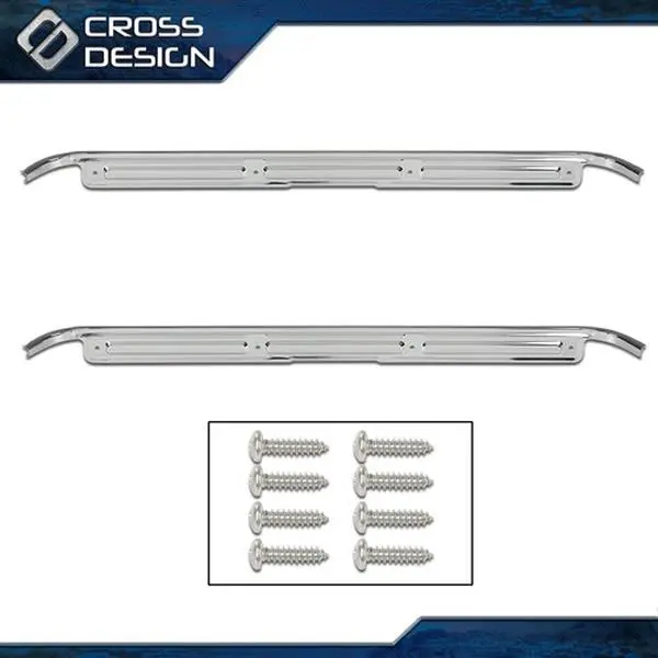 CROSSDESIGN 100% Brand New 2pcs Chrome Door Sill Plates with Hardware Set, Automotive Exterior Chrome Trim Scratch Guard Auto Parts Accessories for 1967-1972 Chevy C10 GMC Vehicle Trucks with Easy Installation
