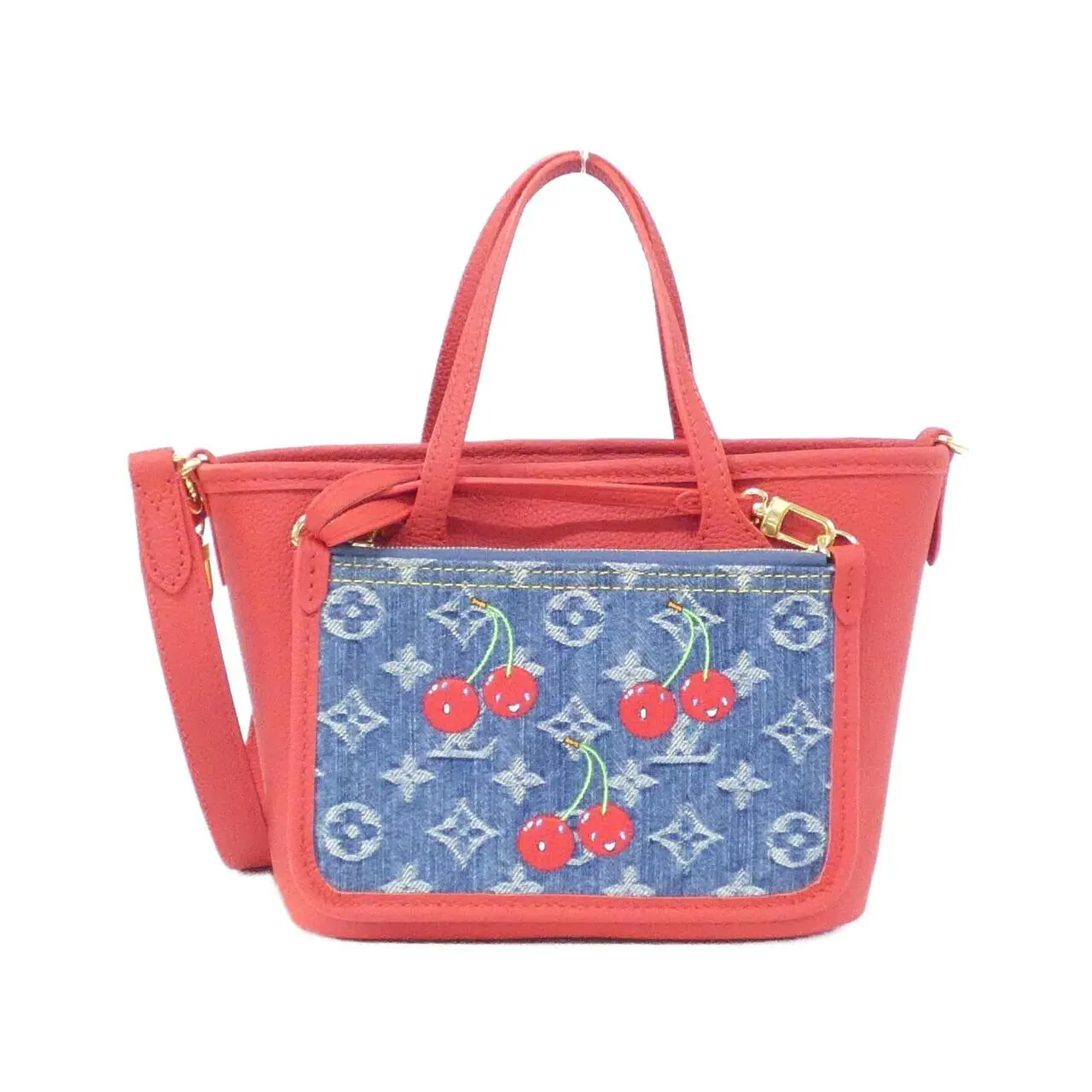 Pre-owned Louis Vuitton Denim Tote Bags Monogram Cherry Neverfull Inside Out BB Bag
