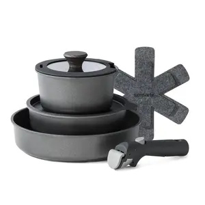 SENSARTE Nonstick Pots and Pans Set with Removable Handle, 8Pcs Cookware Sets, Space Saving Induction Kitchen Cookware Sets, DishwasherOven Safe