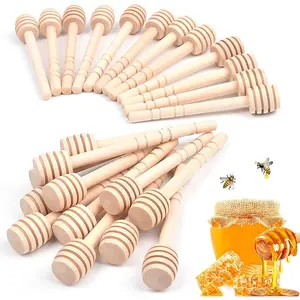 24-Pack 4-Inch Mini Wooden Honey Dipper Sticks — Small Honeycomb Stirrers for Honey Jars, Dispensing and Drizzling, Wedding Party Gifts