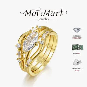 Moi Mart Luxurious Three-in-One Marquise Cut Synthetic Moissanite Ring, Stackable Ring Set, 925 Sterling Silver Jewelry, Perfect gift for Her