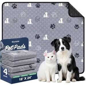 Washable Pee Pads for Dogs, 4 Pack Absorbent    Pads Pet Puppy Pads, Non-Slip Potty Pads for Whelping, Playpen, Crate, Bed, Grey 18"x24"