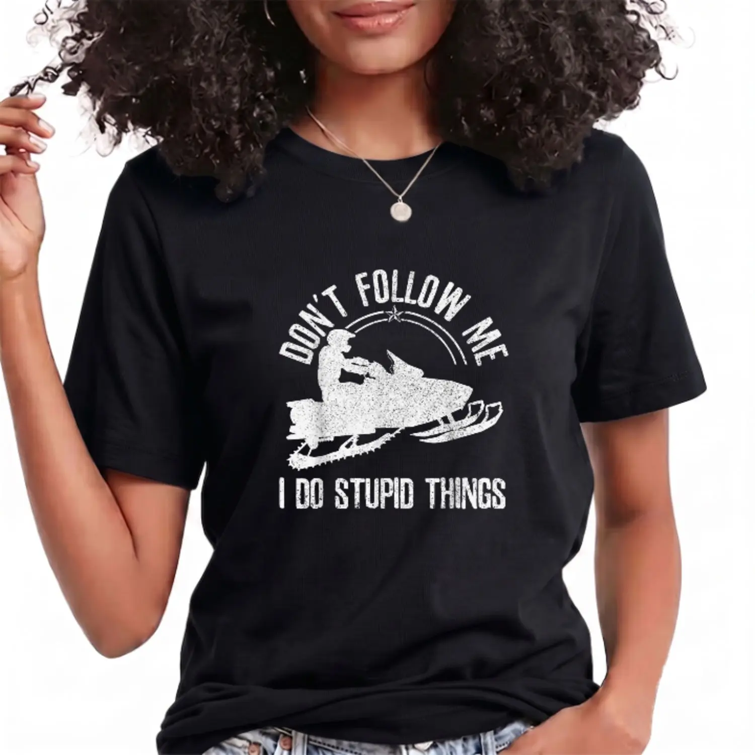 Snowmobile - Don't Follow Me Funny Saying Motor Sled Gift Summer Casual Shortsleeve Cotton T-Shirt
